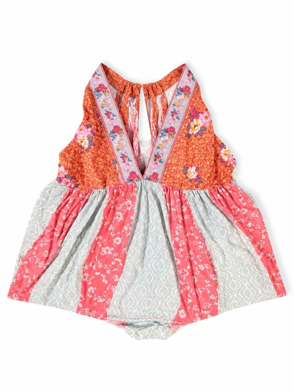Free People Orange and Coral Floral Patchwork Tank